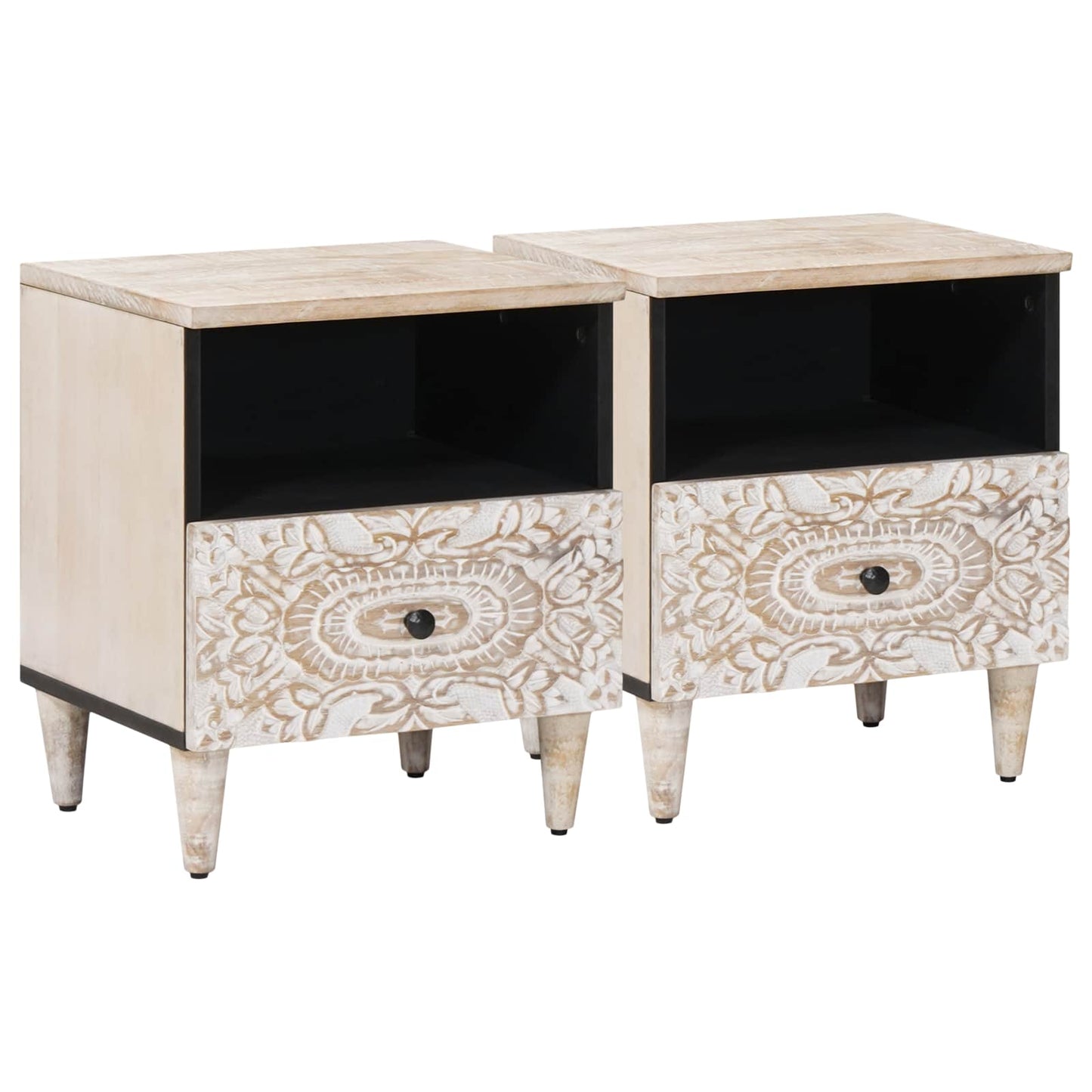 Sengekabinett 2 pcs Hvid 40 x 33 x 46 cm Massivt mangotræ