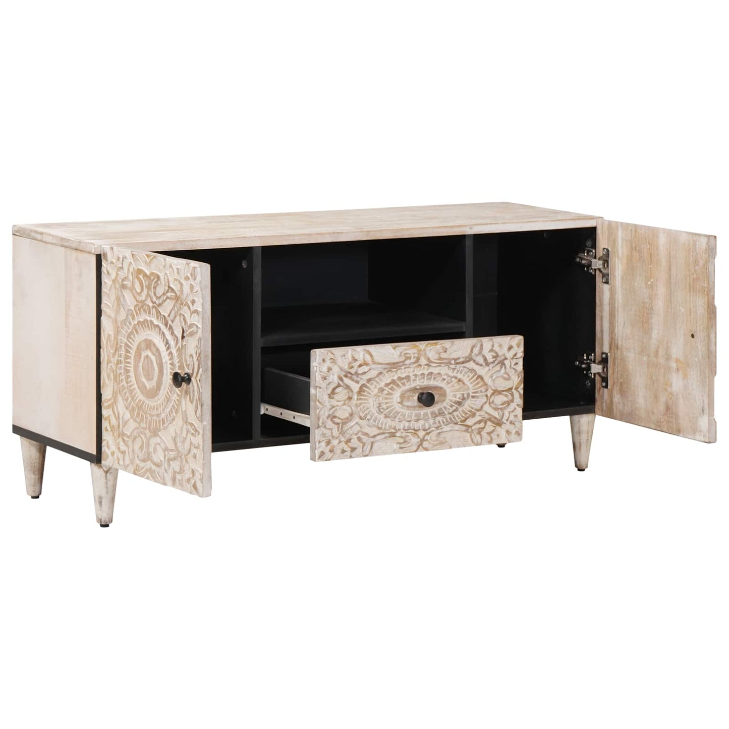 TV-skab med skuffe Hvid 105 x 33,5 x 46 cm Massivt mangotræ