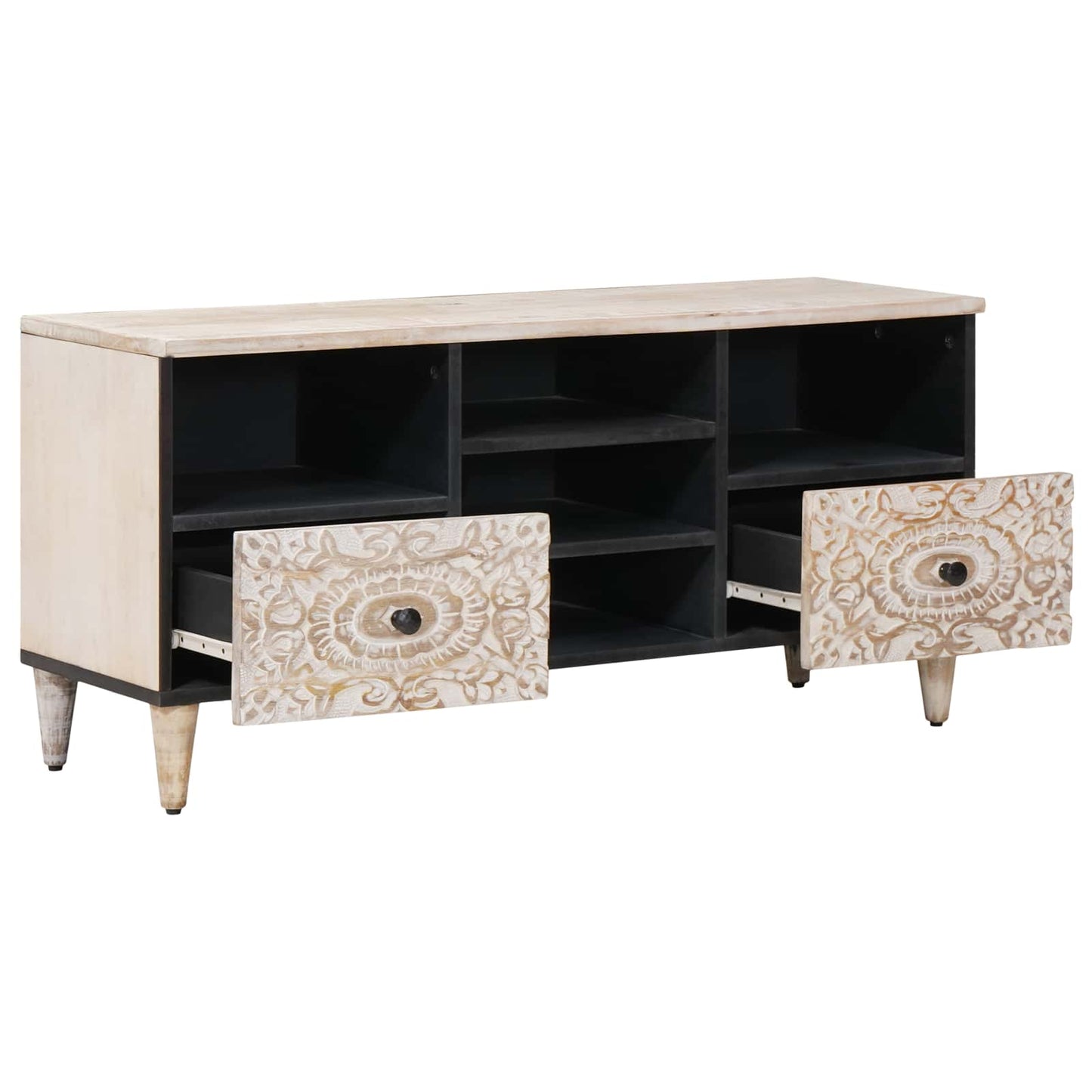 TV-skab med skuffe Hvid 100 x 33,5 x 46 cm Massivt mangotræ