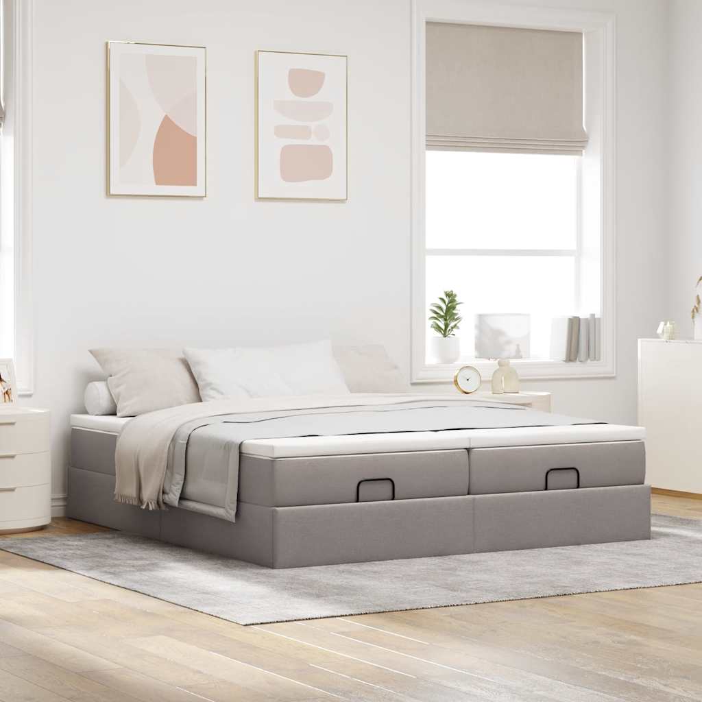 osmannisk sengeramme med madrasser 200x200 cm stof gråbrun