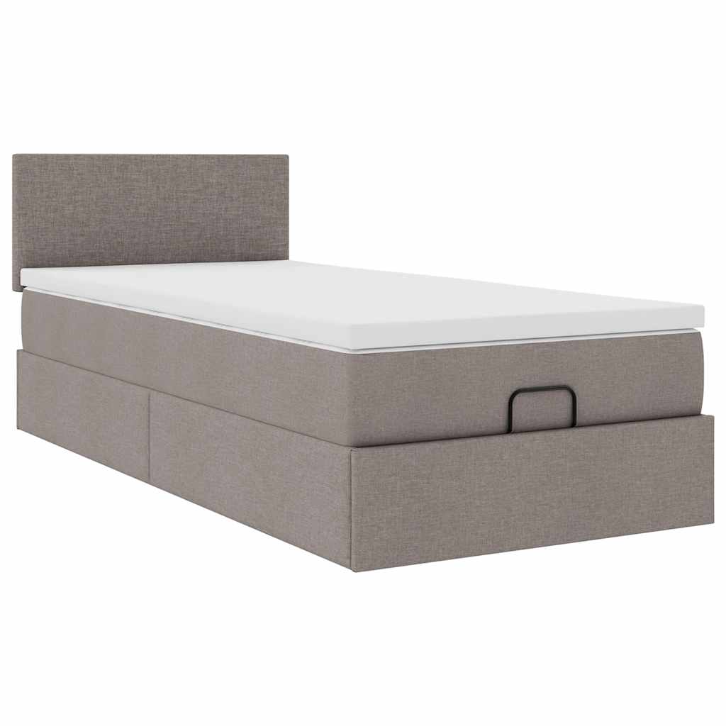 ottoman seng med madras 100x200 cm stof gråbrun
