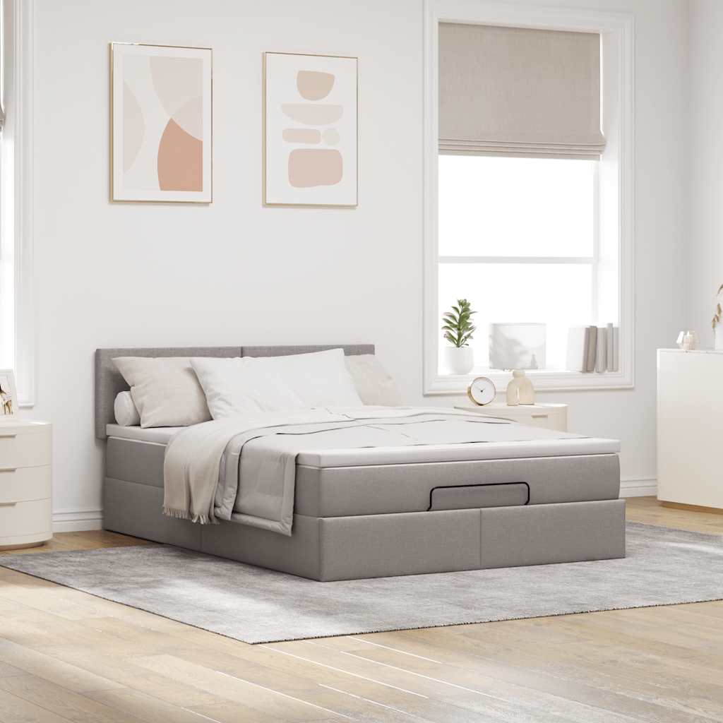 ottoman seng med madras 140x200 cm stof gråbrun