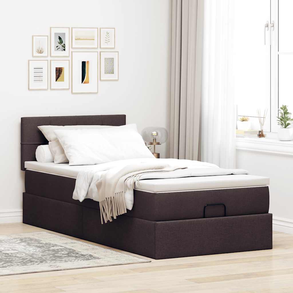 osmannisk sengeramme med madras 90x190 cm stof mørkebrun