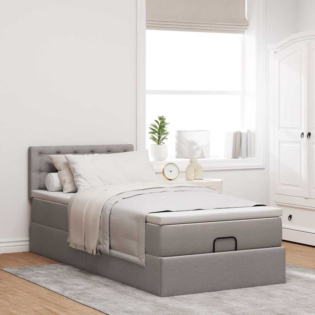 ottoman seng med madras 100x200 cm stof gråbrun