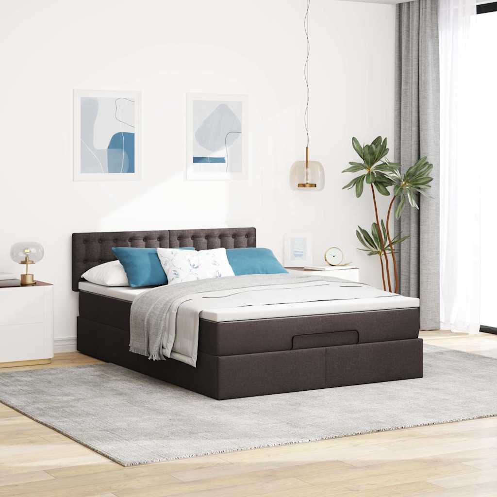 osmannisk sengeramme med madras 140x200 cm stof mørkebrun