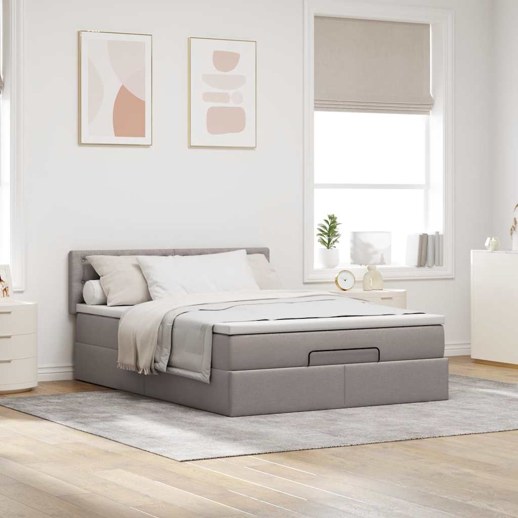 ottoman seng med madras 140x200 cm stof gråbrun