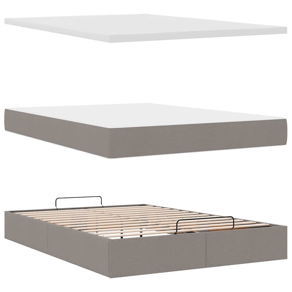 Ottoman seng med madras & LEDs Taupe 140x200 cm Stof
