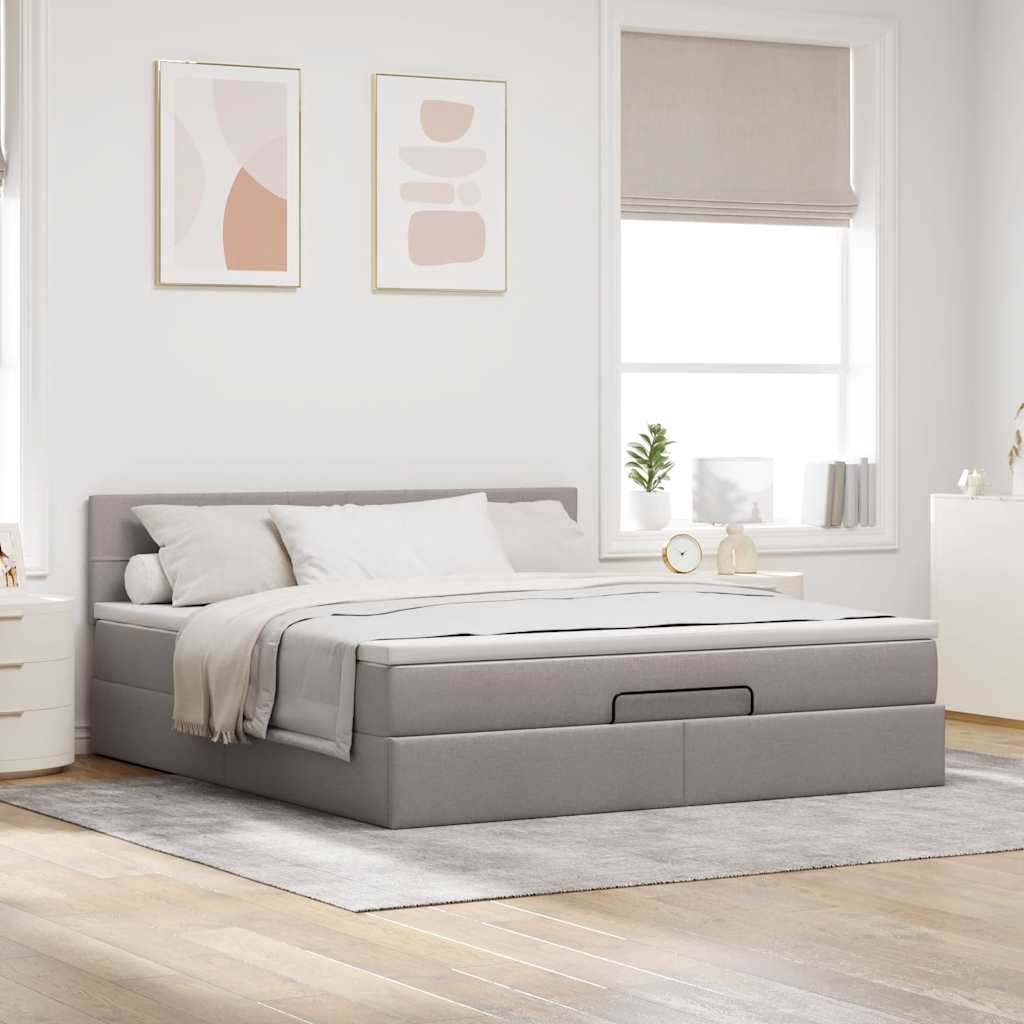 ottoman seng med madras & LEDs 180x200cm stof gråbrun
