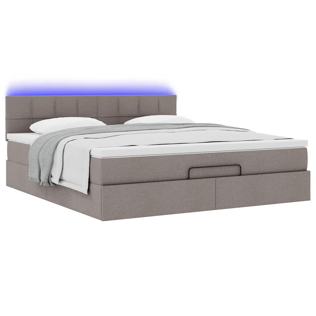 ottoman seng med madras & LEDs 180x200cm stof gråbrun