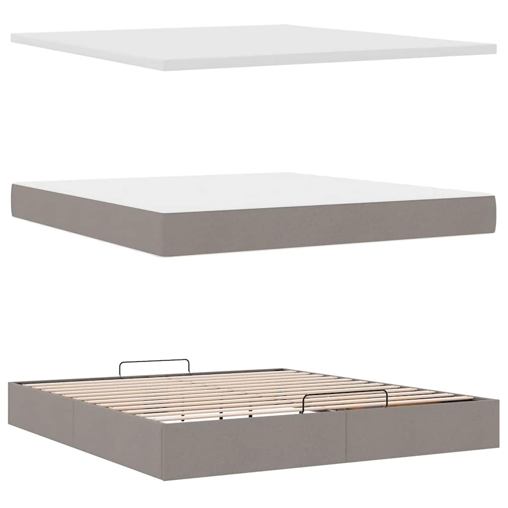ottoman seng med madras & LEDs 180x200cm stof gråbrun