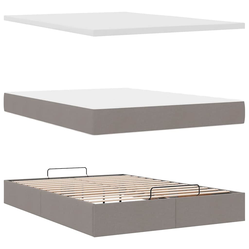Ottoman seng med madras & LEDs Taupe 140x200 cm Stof