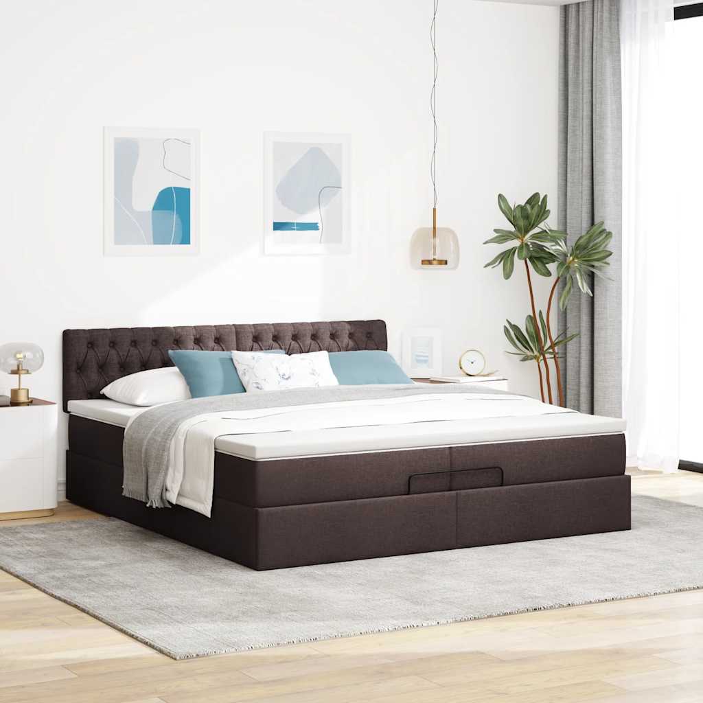 osmannisk sengeramme med madrasser 200x200 cm stof mørkebrun