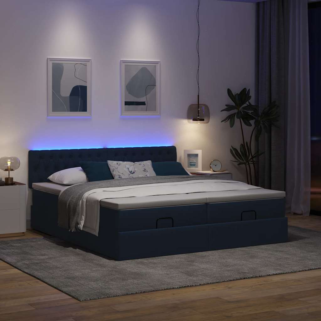 osmannisk sengeramme med madrasser 180x200 cm stof blå