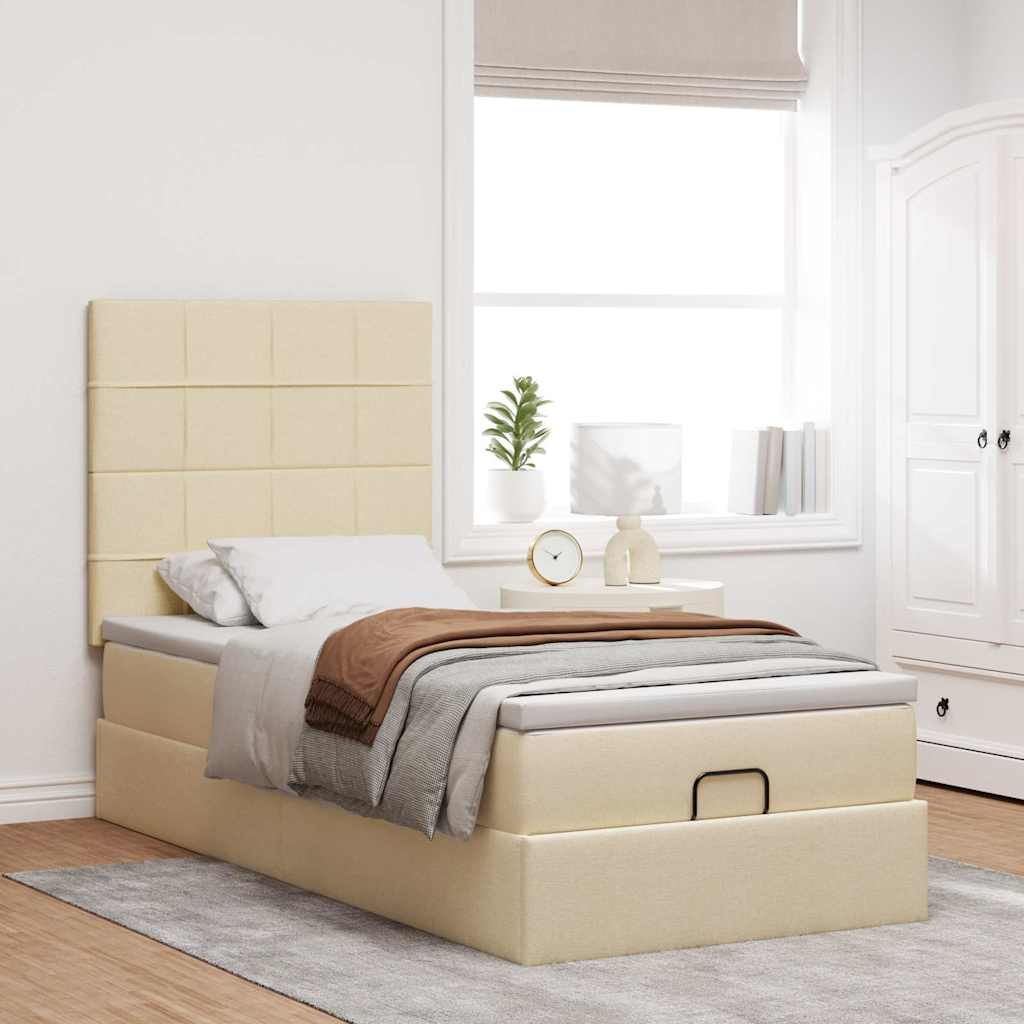 osmannisk sengeramme med madras 80x200 cm stof cremefarvet