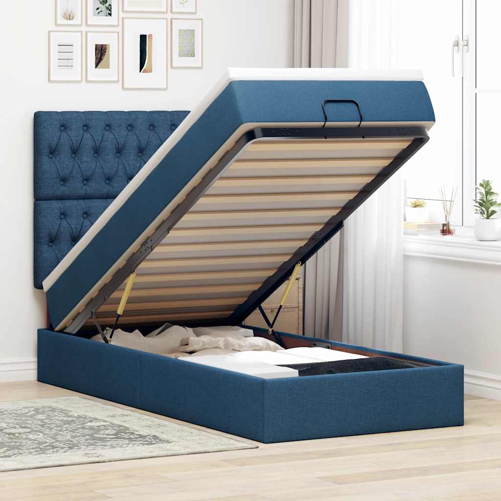 ottoman seng med madras 90x200 cm stof blå