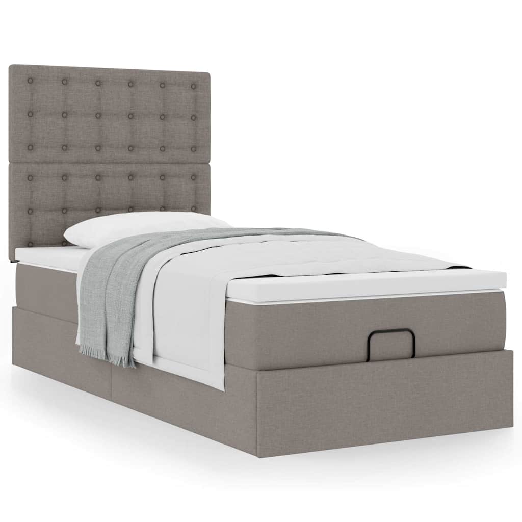 ottoman seng med madras 100x200 cm stof gråbrun
