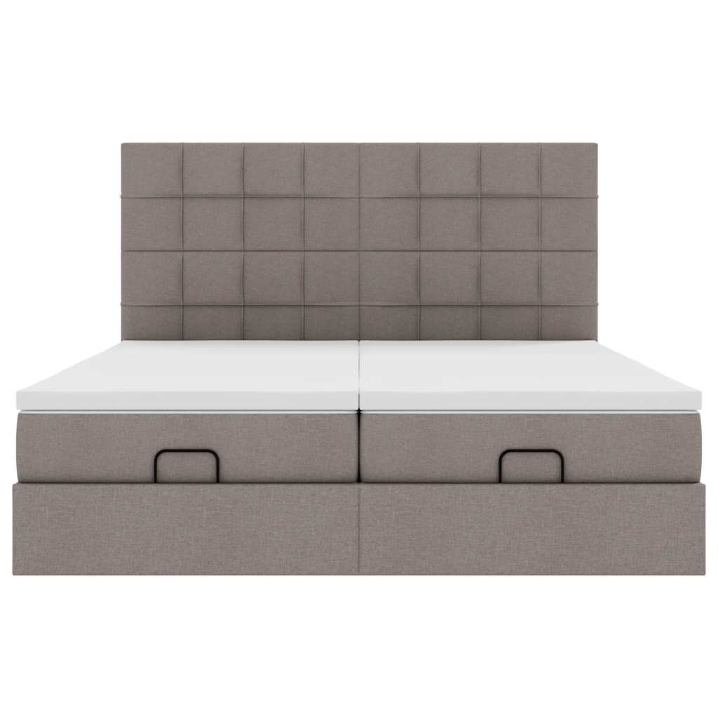 osmannisk sengeramme med madrasser 200x200 cm stof gråbrun