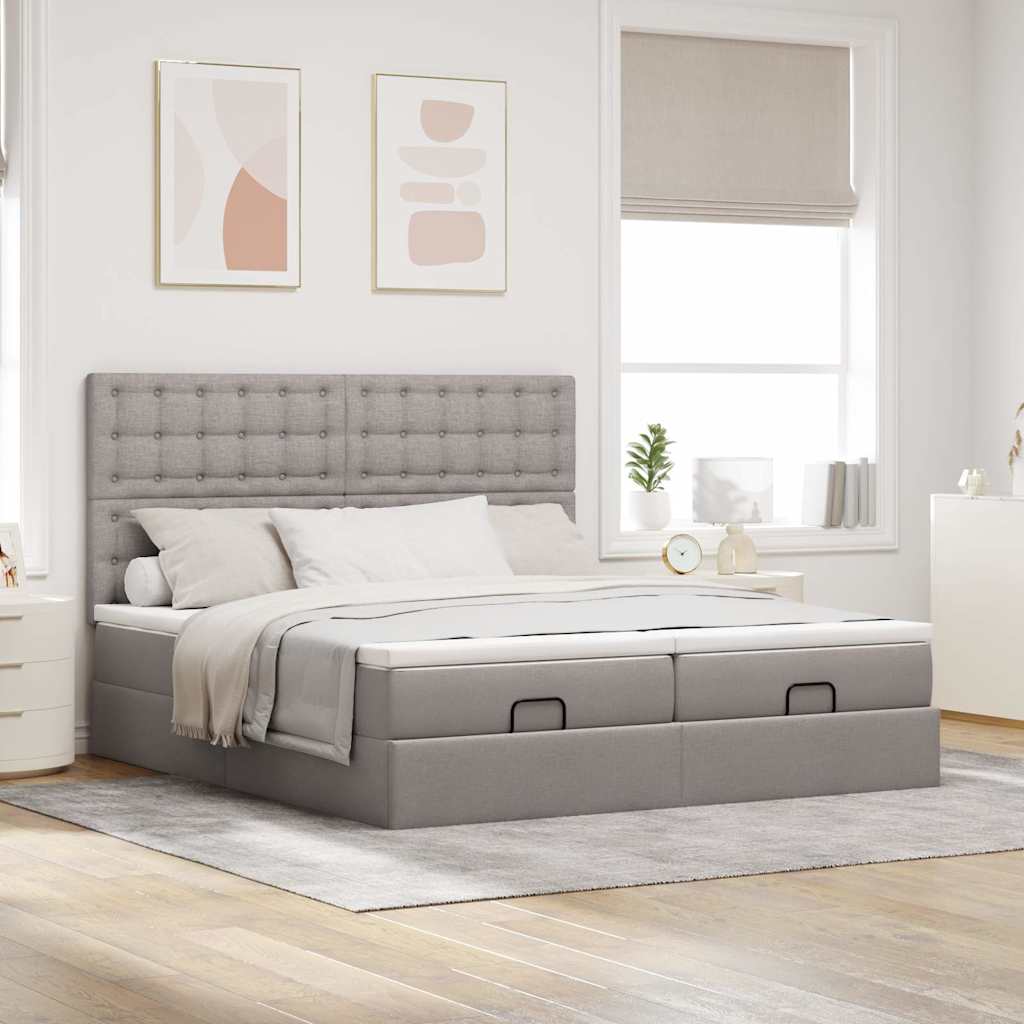 osmannisk sengeramme med madrasser 200x200 cm stof gråbrun
