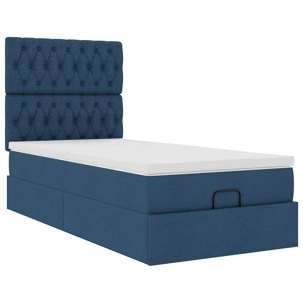 Ottoman seng med madras & LEDs Blå 90x200 cm Stof