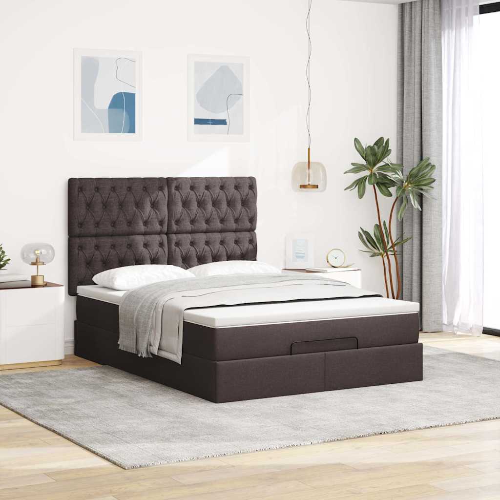 osmannisk sengeramme med madras 140x200 cm stof mørkebrun