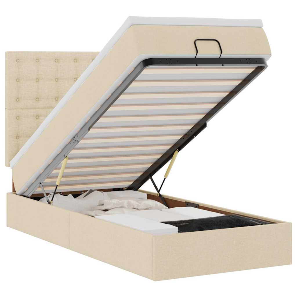 osmannisk sengeramme med madras 100x200 cm stof cremefarvet