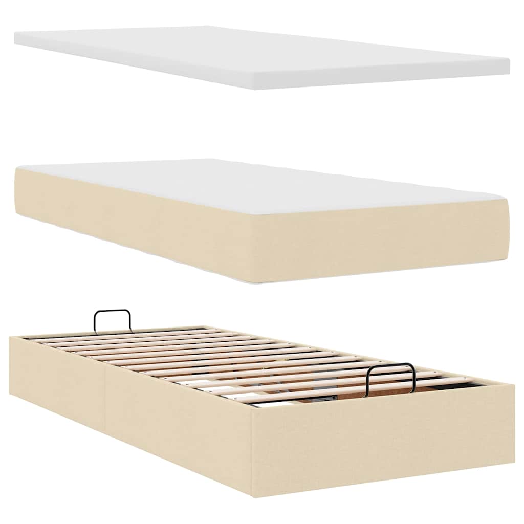 osmannisk sengeramme med madras 100x200 cm stof cremefarvet