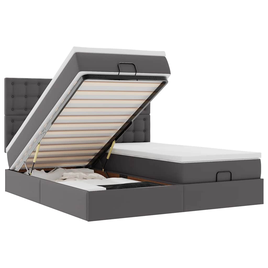 osmannisk seng med madrasser & LEDs 160x200 cm kunstlæder grå