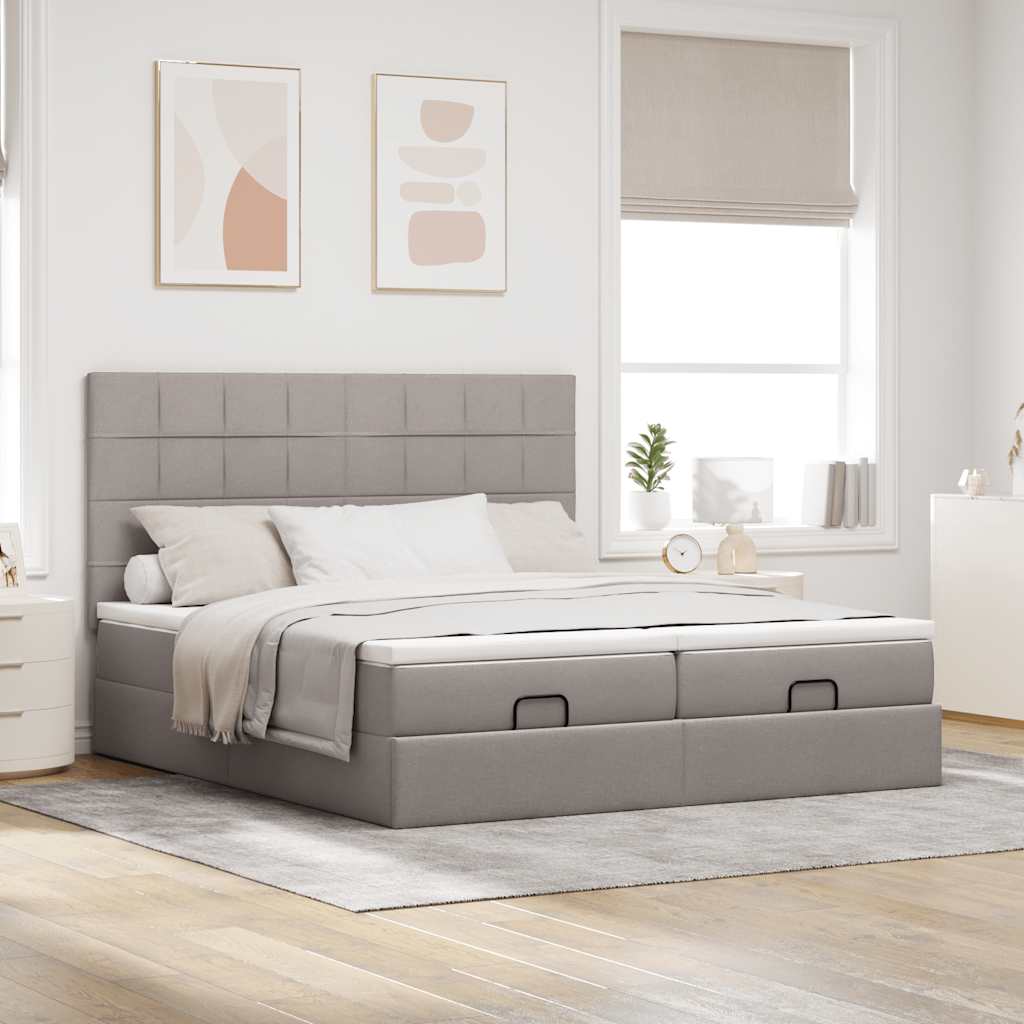 osmannisk sengeramme med madrasser 200x200 cm stof gråbrun