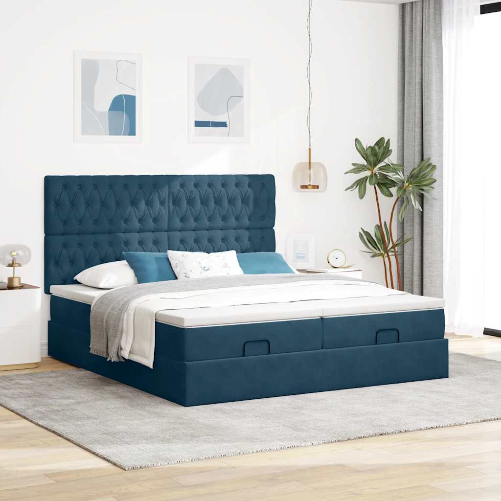 osmannisk sengeramme med madrasser 180x200 cm fløjl mørkeblå