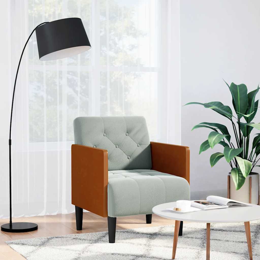 sofastol med armlæn 55 cm fløjl lysegrå