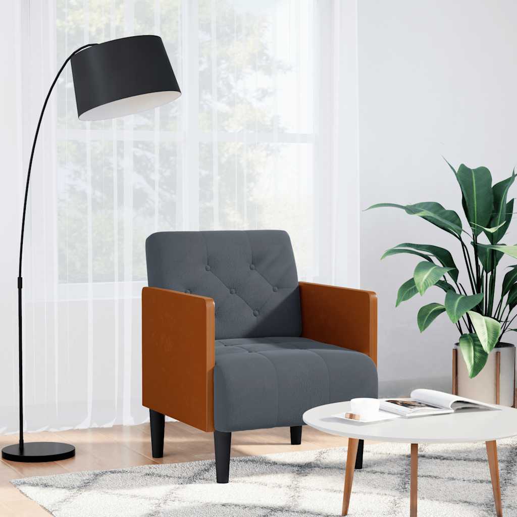 sofastol med armlæn 55 cm fløjl mørkegrå