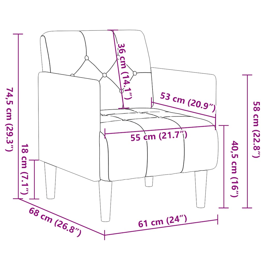 sofastol med armlæn 55 cm fløjl sort
