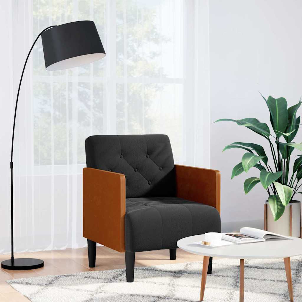 sofastol med armlæn 55 cm fløjl sort