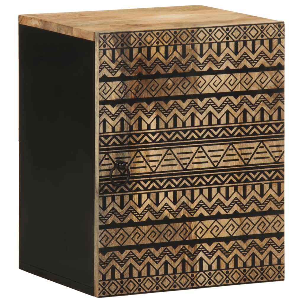 Badeværelsesskab væghængt 38×33,5×48 cm i massivt mangotræ - sort