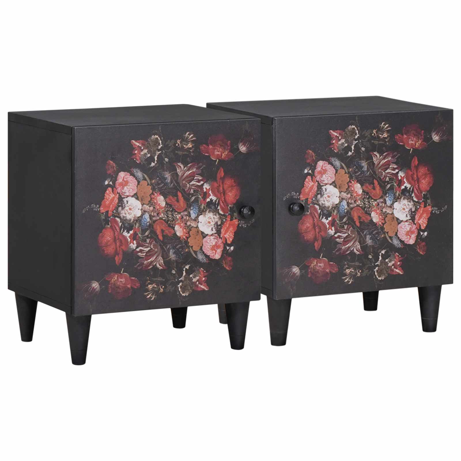 Sengebord med Dør 2 pcs Sort 40 x 33 x 46 cm Massivt mangotræ billede