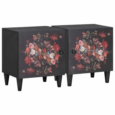 Sengebord med Dør 2 pcs Sort 40 x 33 x 46 cm Massivt mangotræ