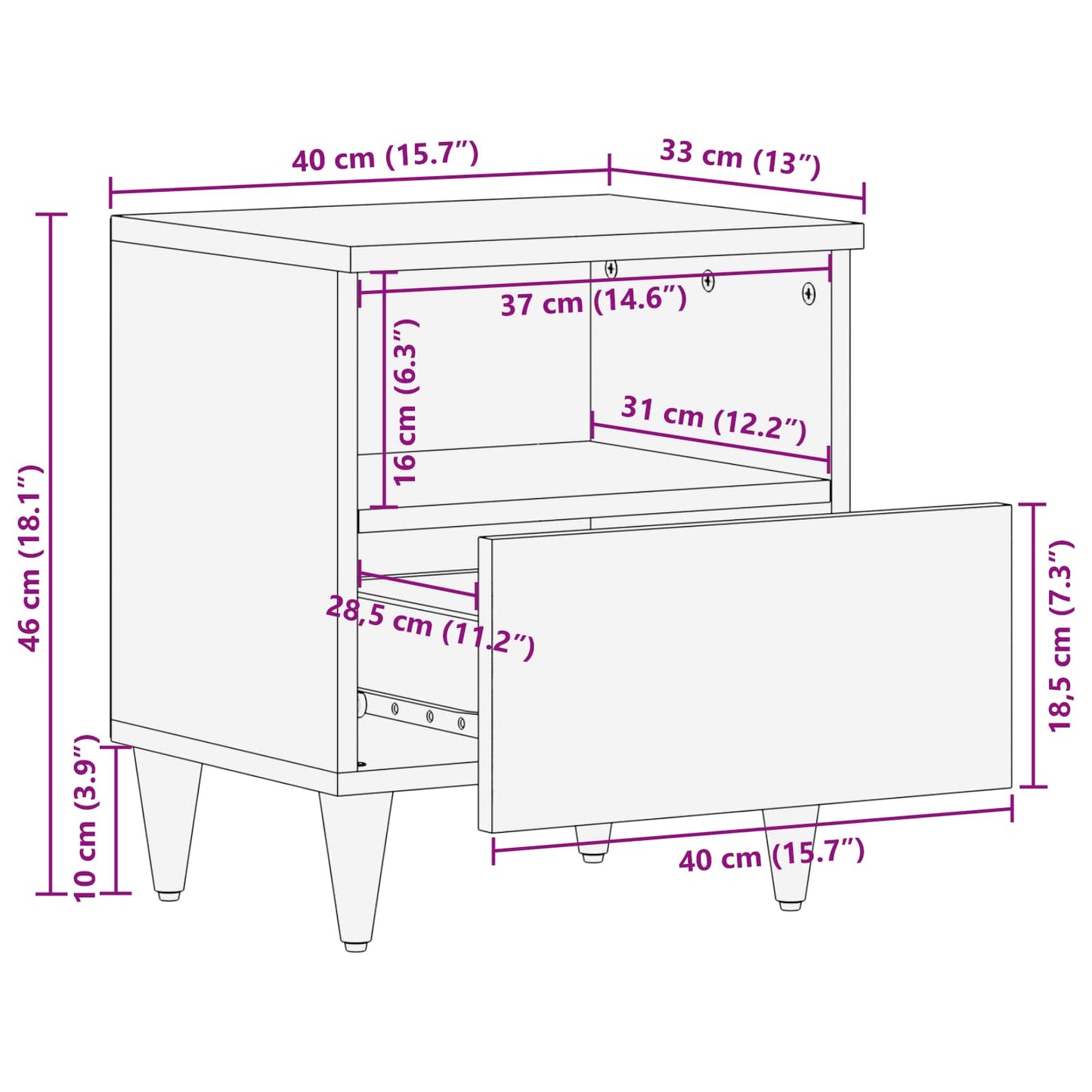 Sengebord 2 pcs Brun 40 x 33 x 46 cm Massivt mangotræ