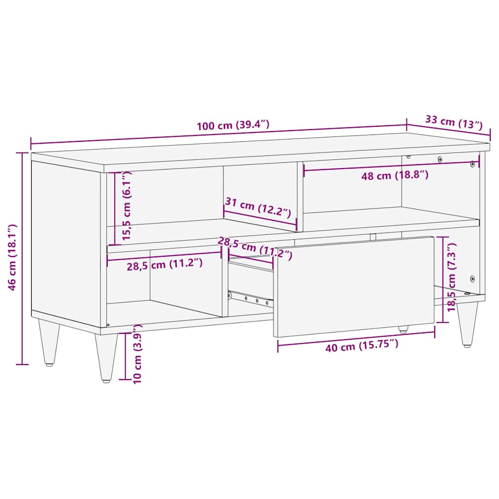 TV-skab med hylde Honningbrun 100 x 33 x 46 cm Massivt mangotræ
