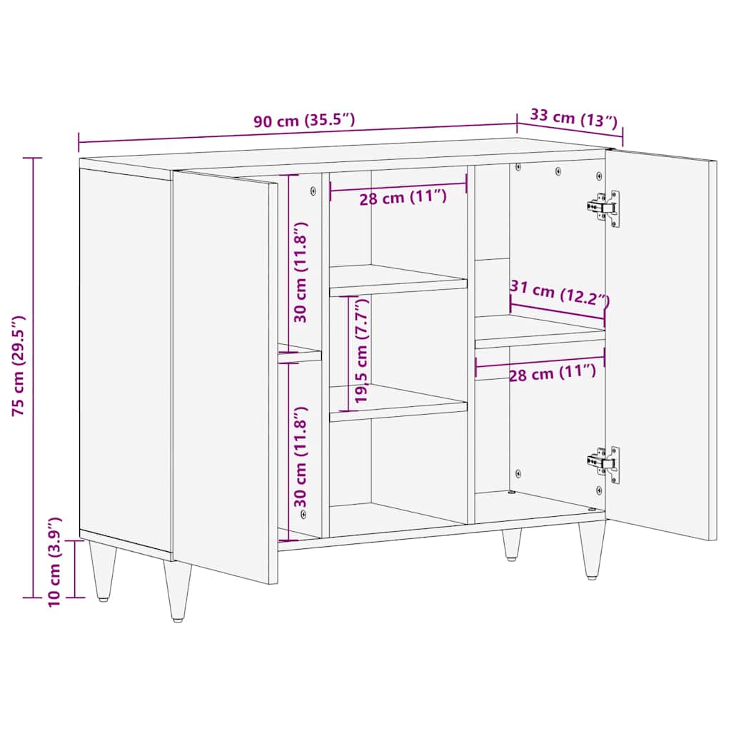 Sideboard med hylde Brun 90 x 33 x 75 cm Massivt mangotræ