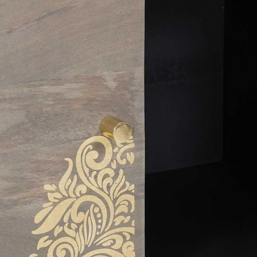 Sideboard med dør Grå og Guld 80 x 33 x 75 cm Massivt mangotræ