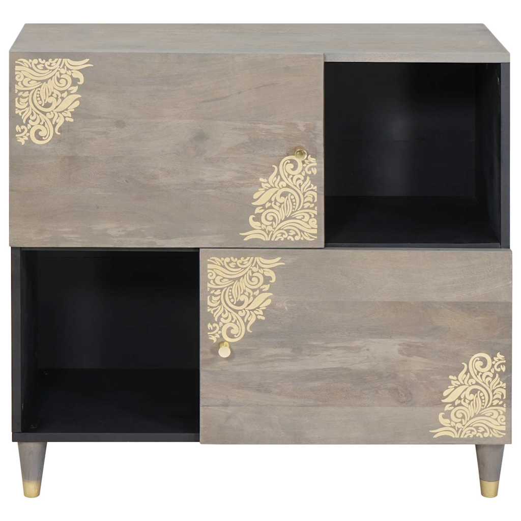 Sideboard med dør Grå og Guld 80 x 33 x 75 cm Massivt mangotræ