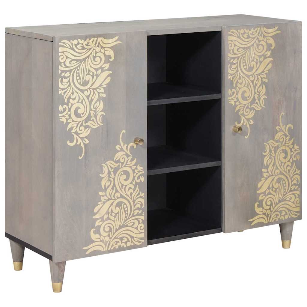 Sideboard med dør Grå og Guld 90 x 33 x 75 cm Massivt mangotræ
