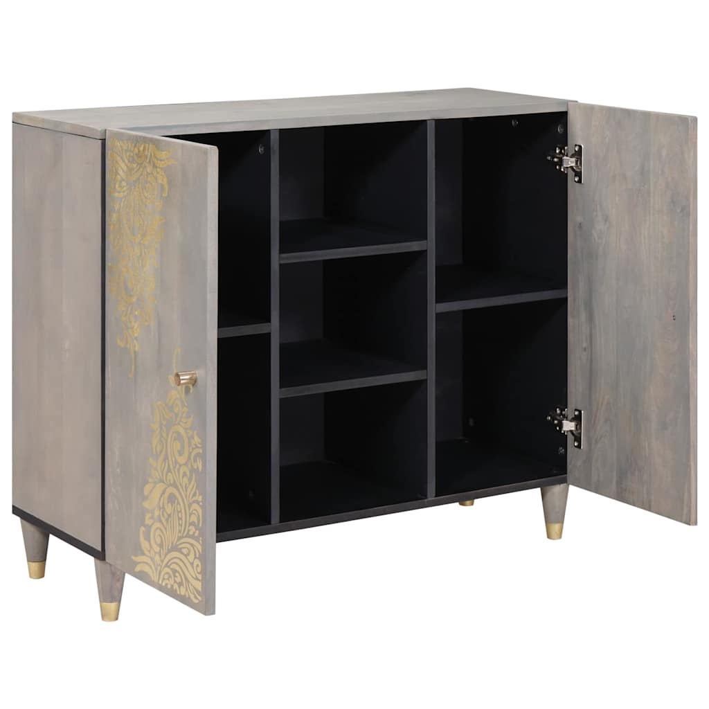 Sideboard med dør Grå og Guld 90 x 33 x 75 cm Massivt mangotræ