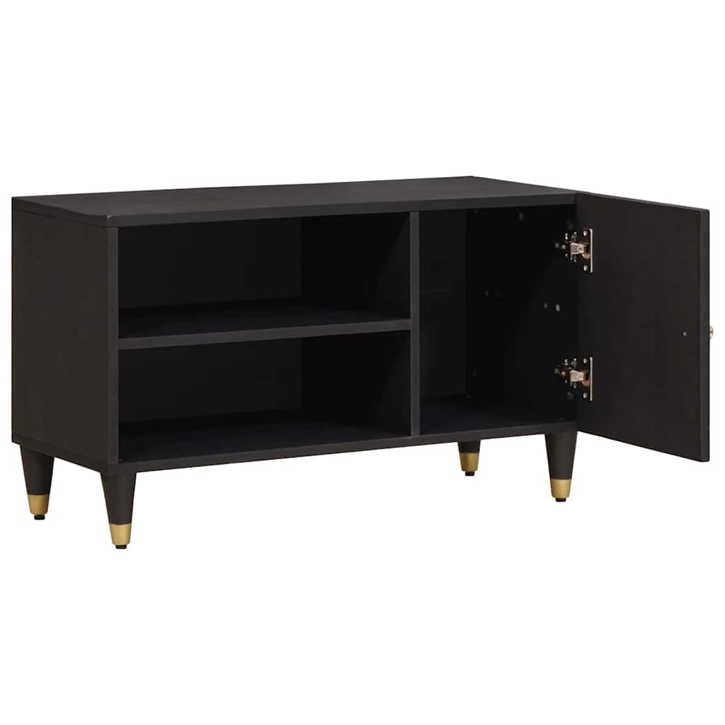 TV-skab med hylde med dør Sort 80 x 33 x 46 cm Massivt mangotræ