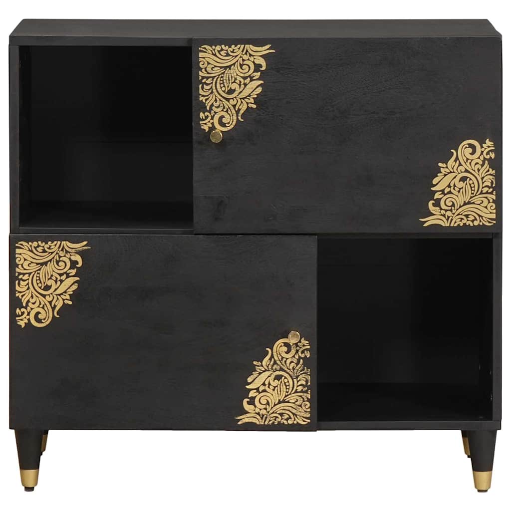 Sideboard med hylde Sort 80 x 33 x 75 cm Massivt mangotræ