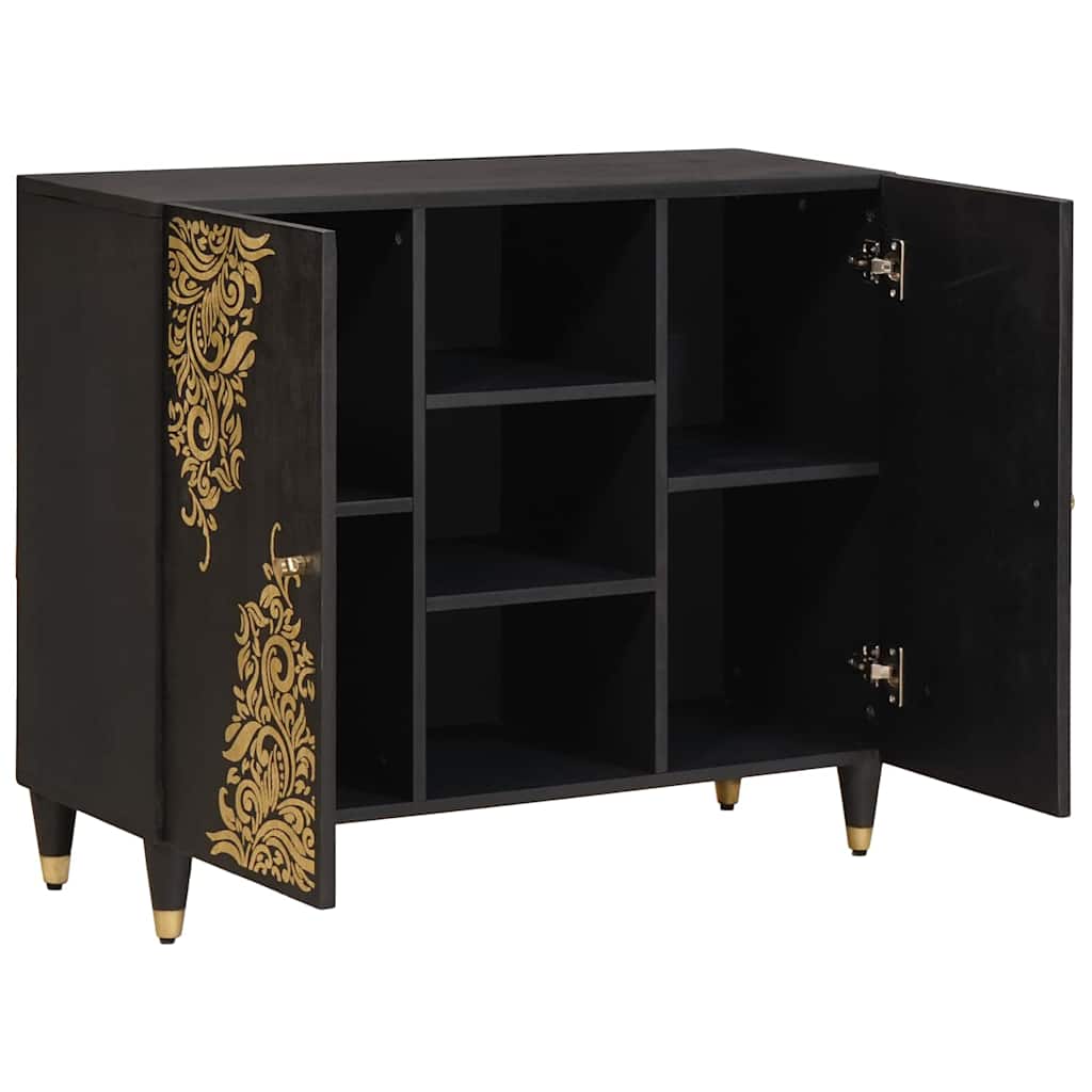 Sideboard med hylde Sort 90 x 33 x 75 cm Massivt mangotræ
