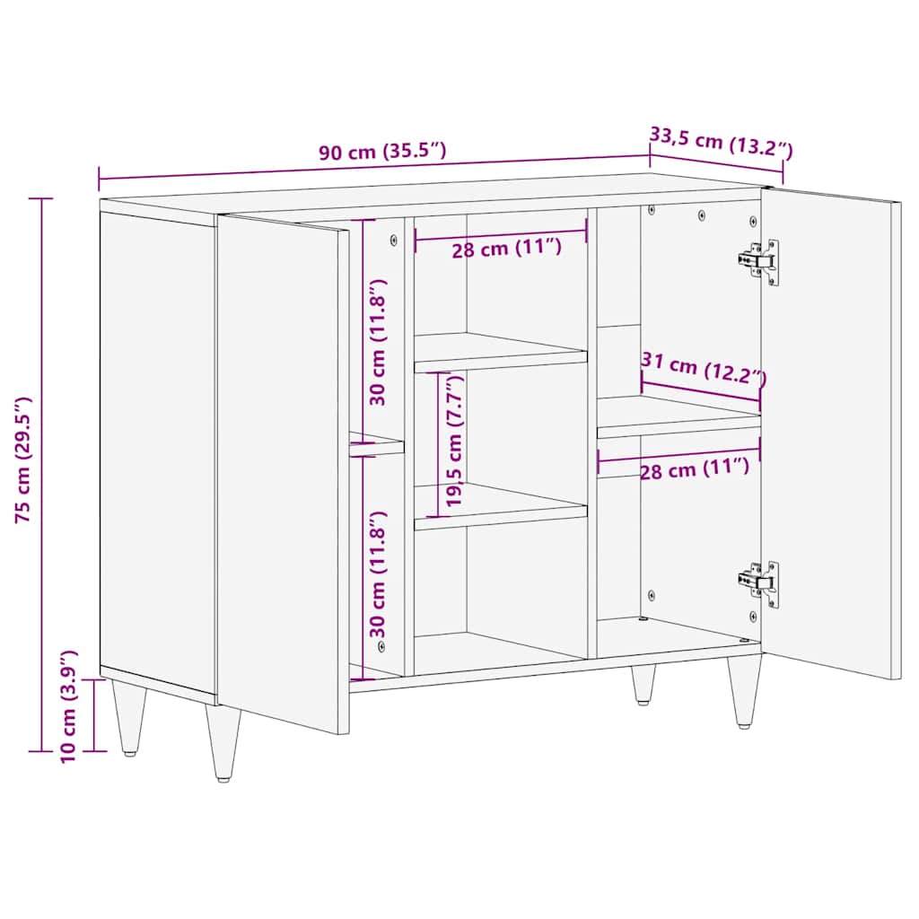 Sideboard Brun 90 x 33,5 x 75 cm Massivt mangotræ
