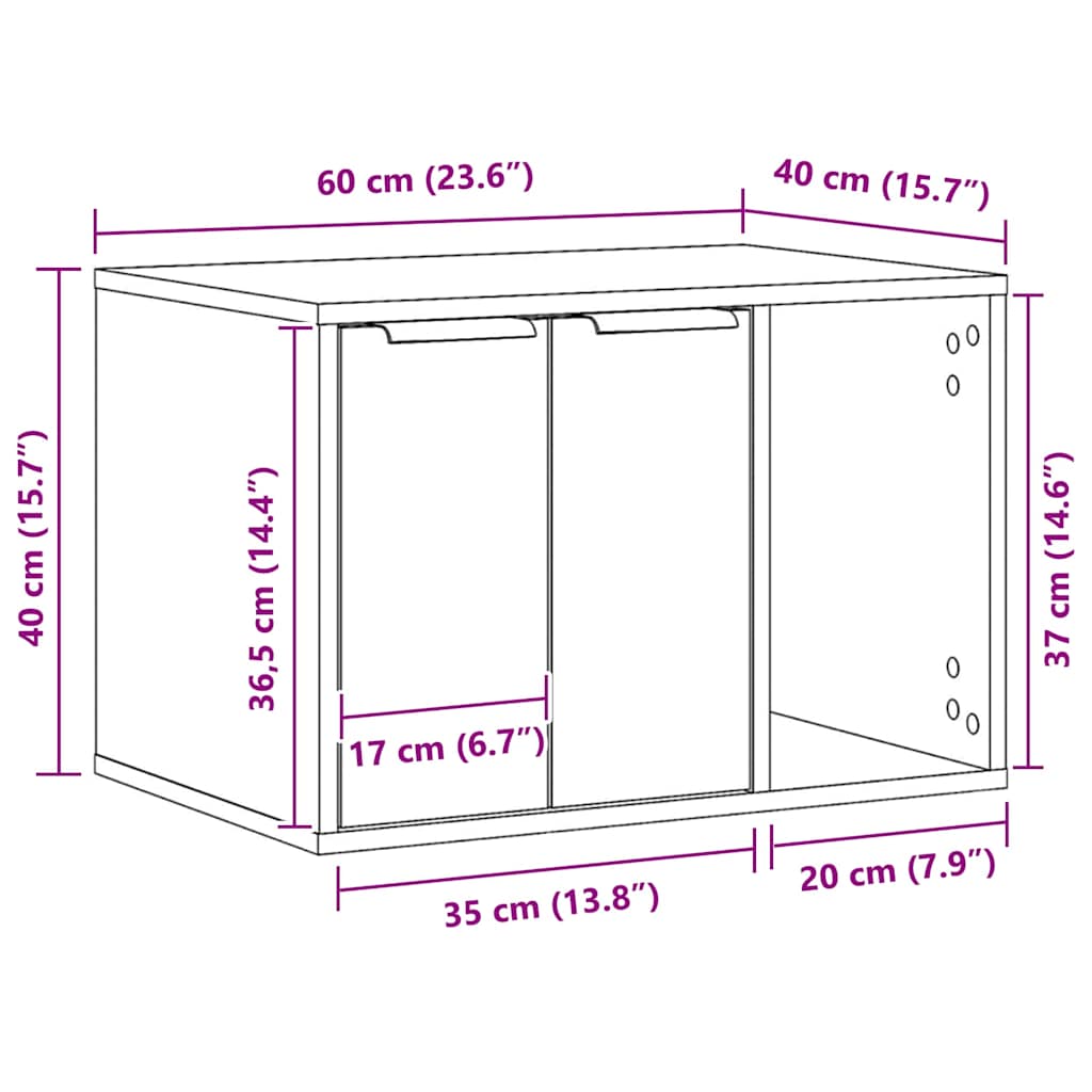 toiletskjuler kattebakke 60x40x40 cm konstrueret træ gammelt eg