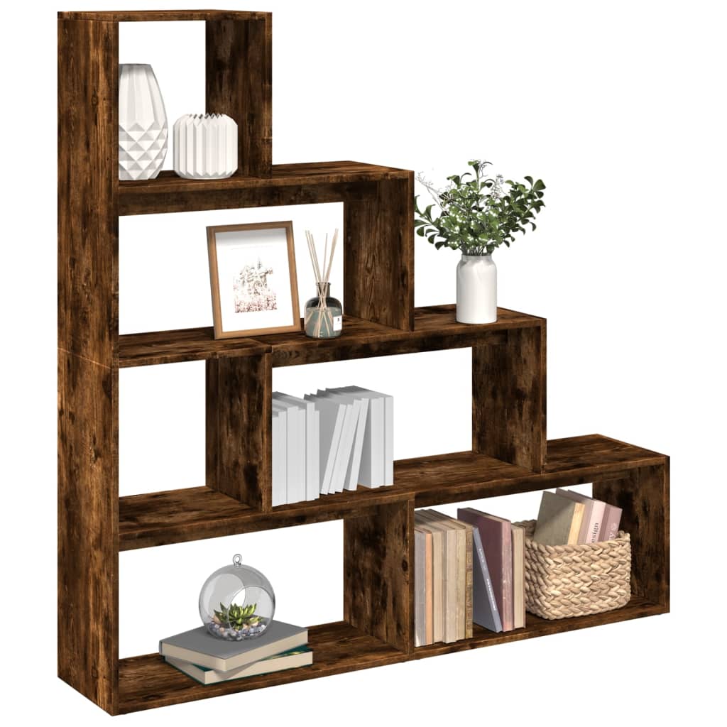 bogreol/rumdeler 143,5x29x143,5 cm konstrueret træ røget eg