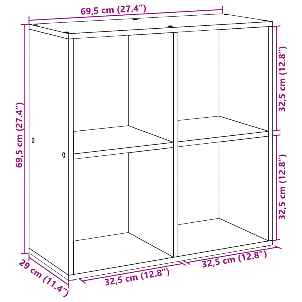 bogreol/rumdeler 69,5x29x69,5 cm konstrueret træ antikt træ